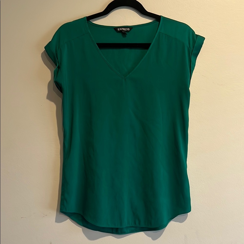 Express Green Fitted Cap Sleeve Blouse
